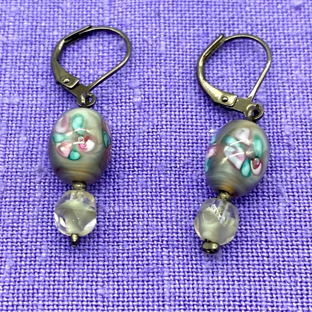 Dabby Reid vintage oxidized sterling silver Murano glass lever-back earrings 🌸